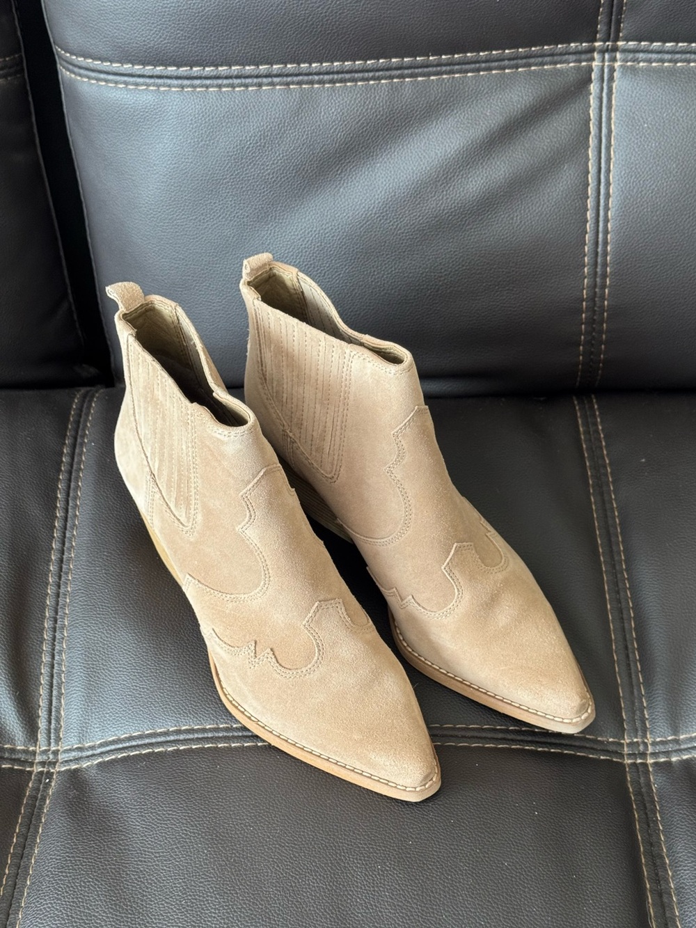 Sam Edelman Tan Suede Pointed Western Ankle Boots